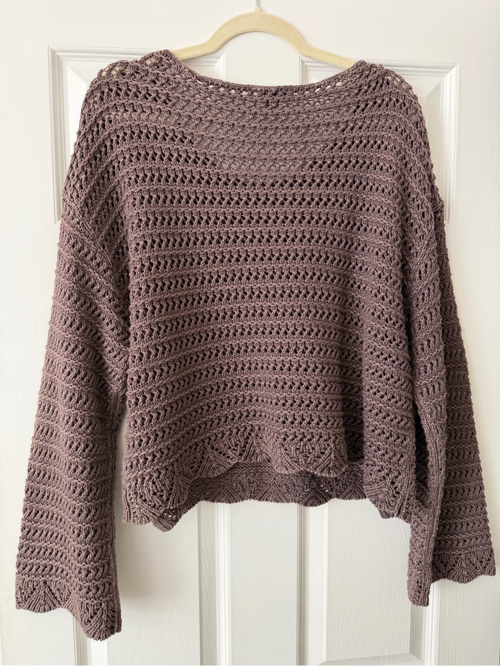 American Eagle Open Knit Crochet Sweater Mauve Boho Oversized XL - Picture 5 of 5